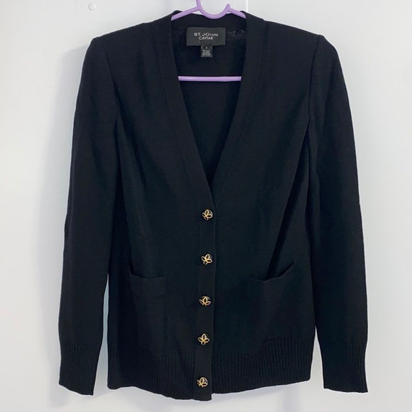 St. John Sweaters - St. John Caviar Collection Black Knit Cardigan SP